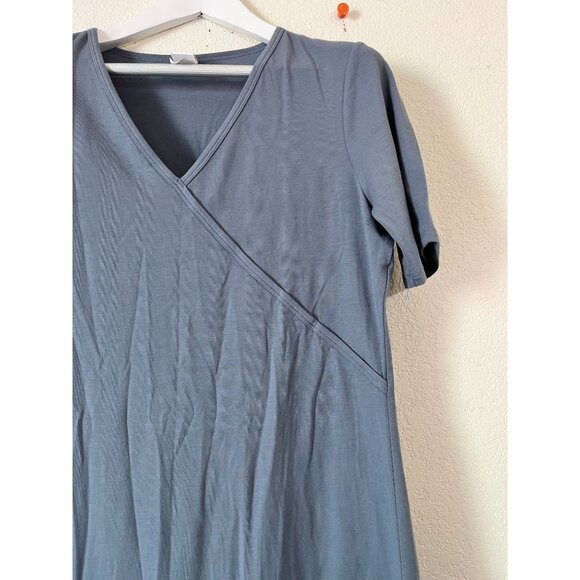 Lole Womens XL Short Sleeve V-Neck Wrap-Style Shift Dress Slate Blue Casual - Picture 2 of 10